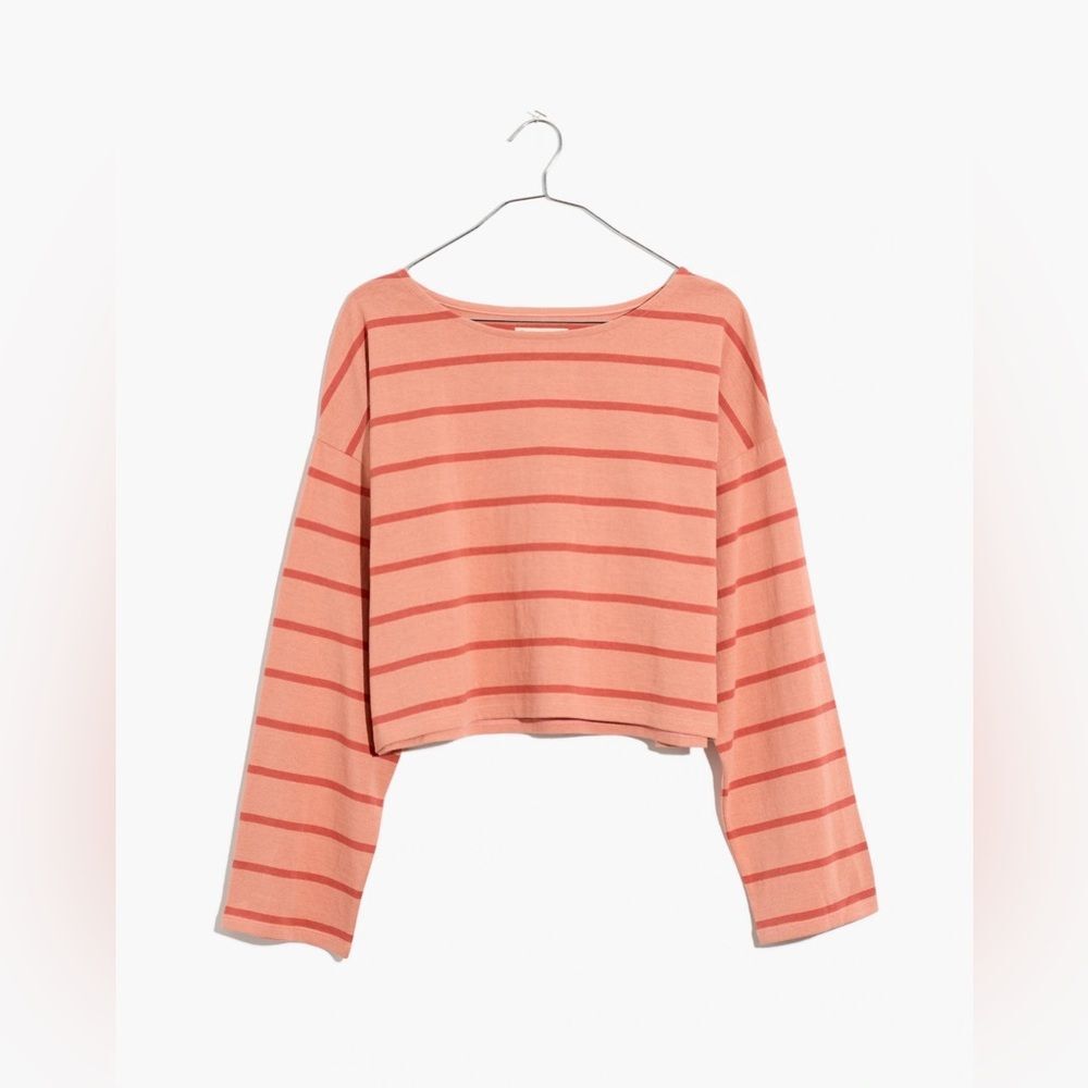 NWT Madewell Supercrop Long-Sleeve Tee in Stripe in Burnished Blush